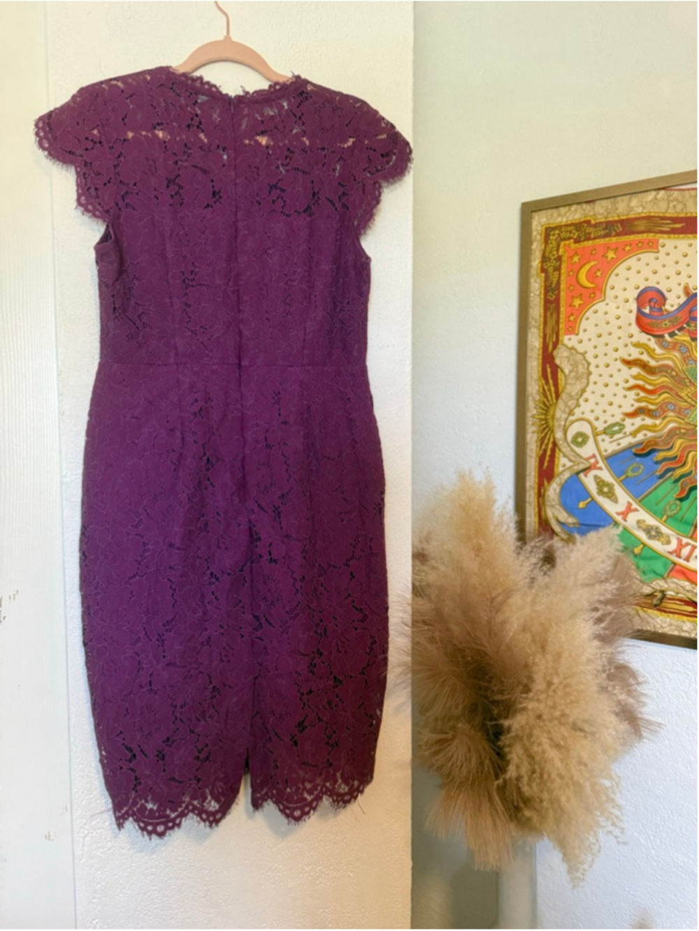 Preowned, Women's MEROKEETY Purple Lace Cap Sleeve Sheath Dress, size M - Picture 3 of 3